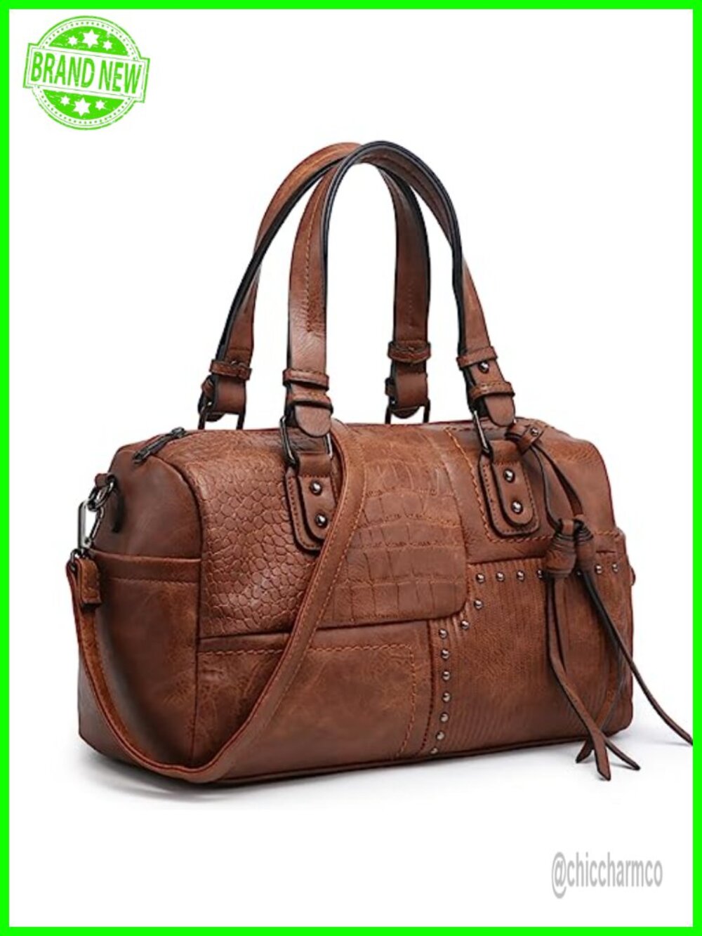 Vegan Leather Barrel Satchel Large Top Handle Work Tote Shoulder Bag